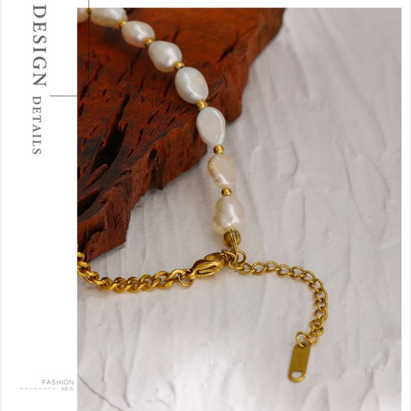 New 18K Gold Natural Pearl Heart Chain Necklace - Picture 15 of 16